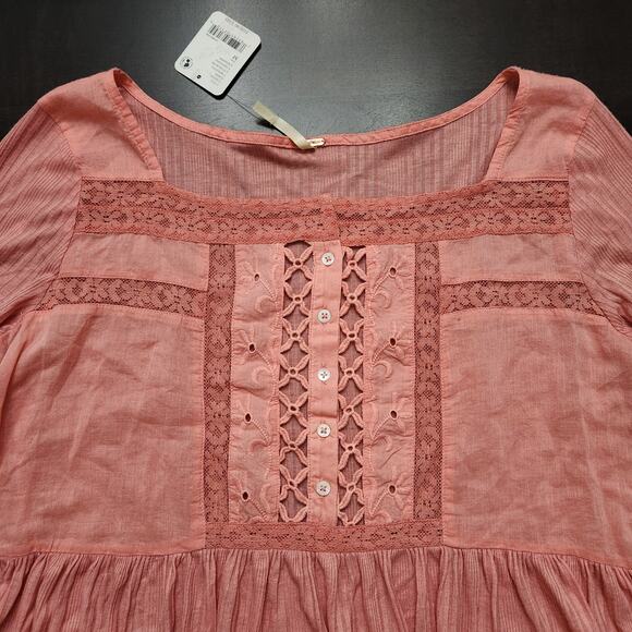 NWT Free People Pretty Please Lace Tunic Top Rosetta Pink Size Medium - Picture 3 of 6